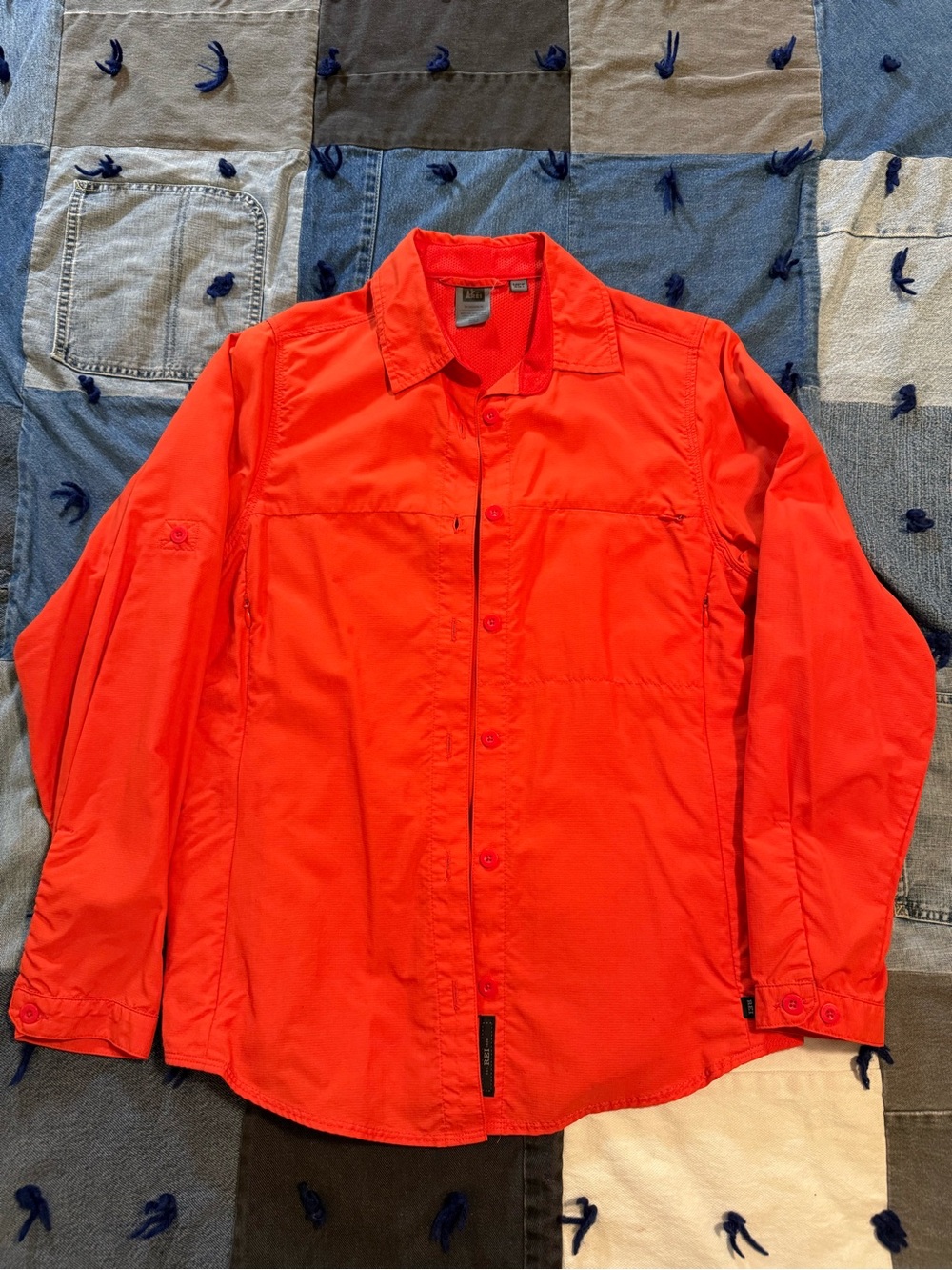 REI M Bright Orange Women's Button-Down Shirt